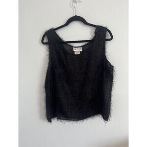 SL Fashions Tank‎ Top Women 16 Black Fuzzy Textured Sleeveless Party Blouse